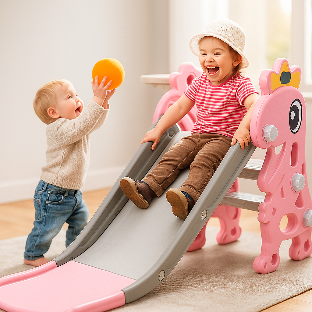 Foldable Kids Indoor Slide with Safety Rails and Non-Slip Steps