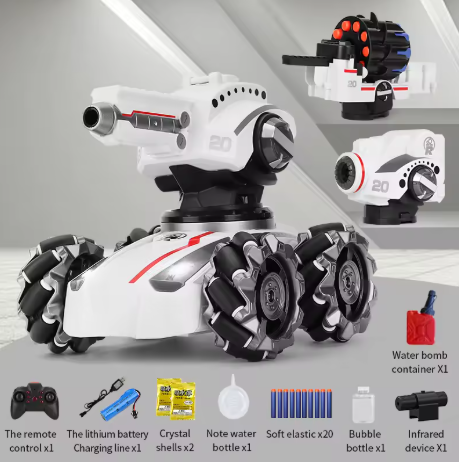 2.4G RC Tank Car with 3 Interchangeable Turrets, Drift Wheels & Bubble Function