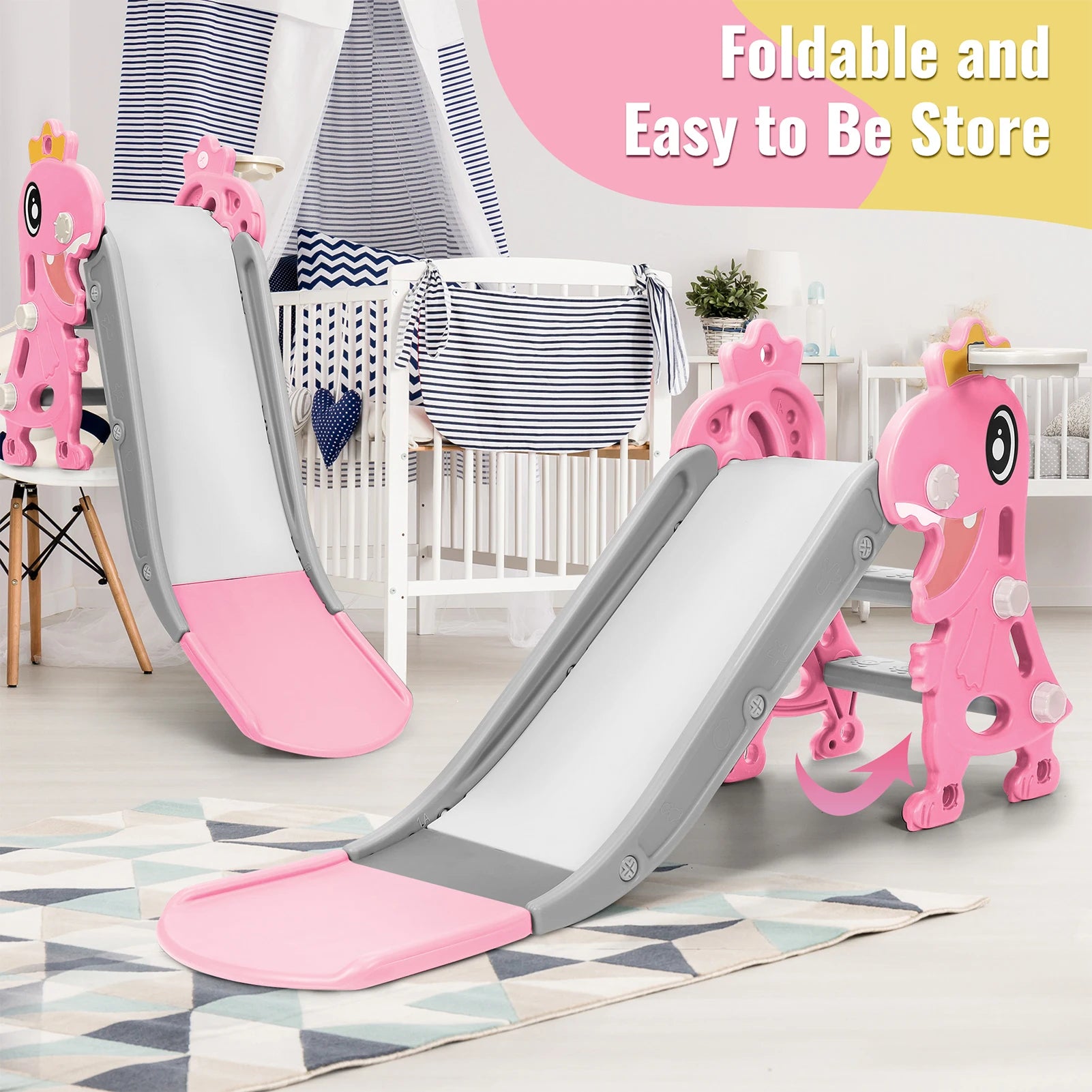 Foldable Kids Indoor Slide with Safety Rails and Non-Slip Steps