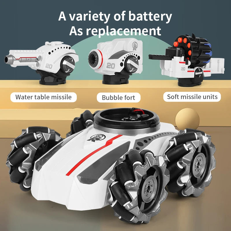 2.4G RC Tank Car with 3 Interchangeable Turrets, Drift Wheels & Bubble Function