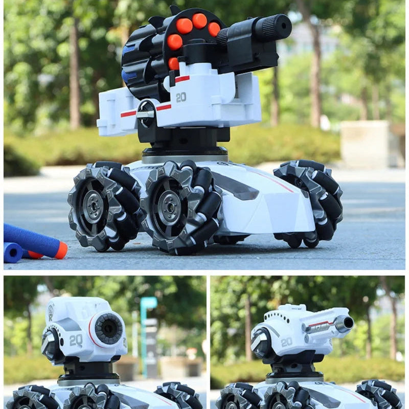 2.4G RC Tank Car with 3 Interchangeable Turrets, Drift Wheels & Bubble Function