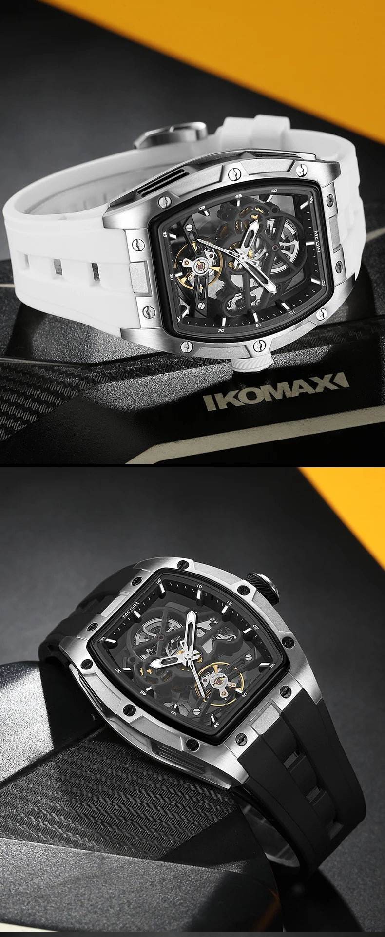 MEGIR Black Waterproof Automatic Tonneau Watch