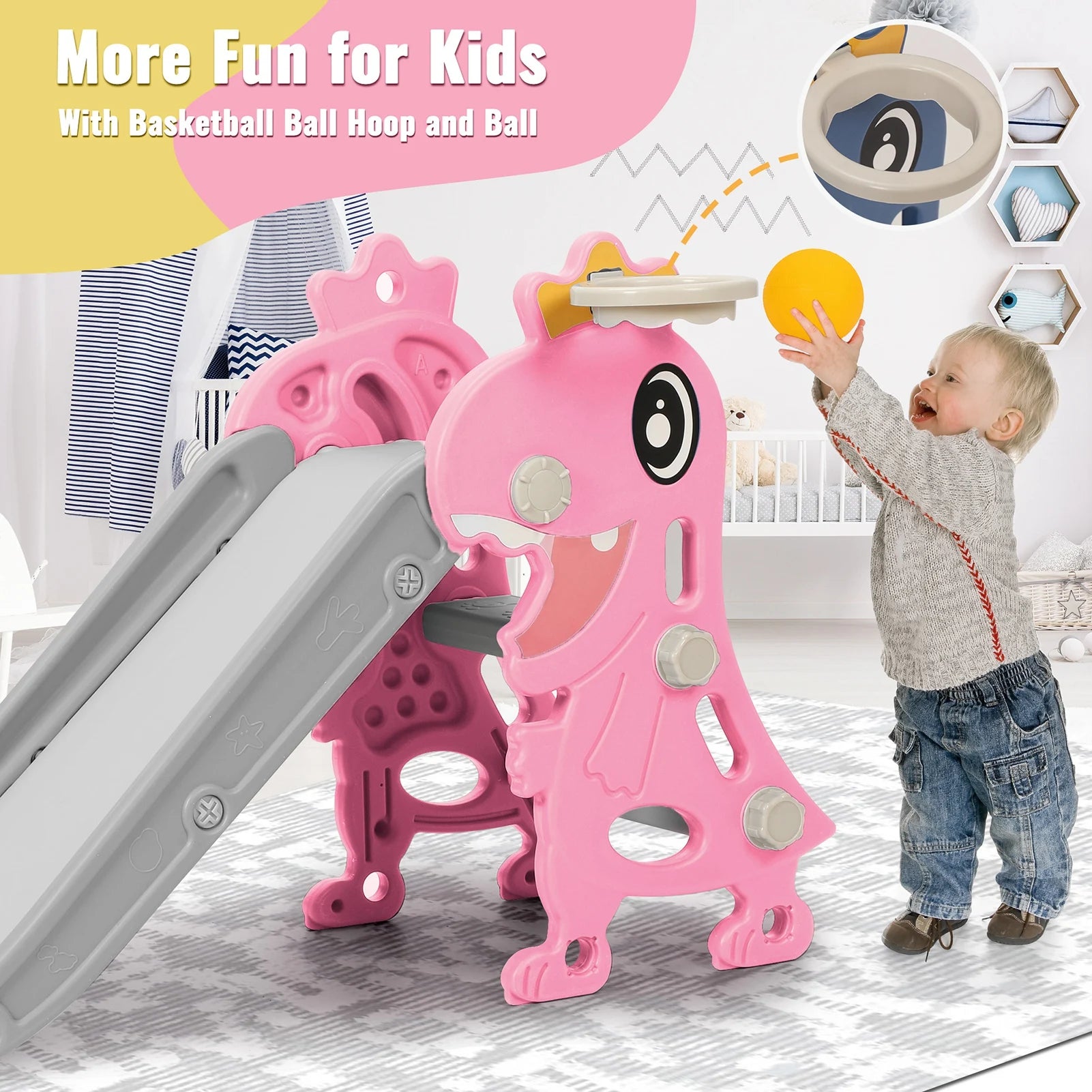 Foldable Kids Indoor Slide with Safety Rails and Non-Slip Steps