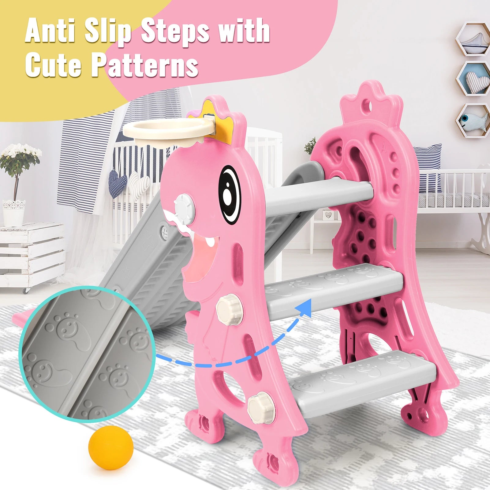 Foldable Kids Indoor Slide with Safety Rails and Non-Slip Steps