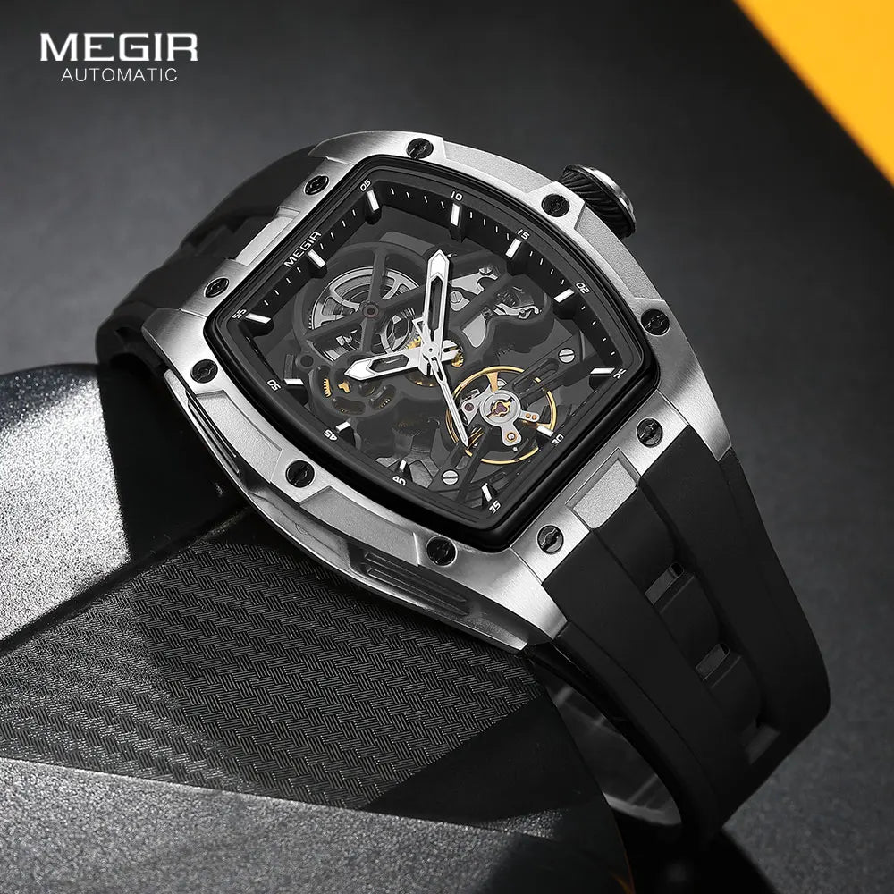 MEGIR Black Waterproof Automatic Tonneau Watch