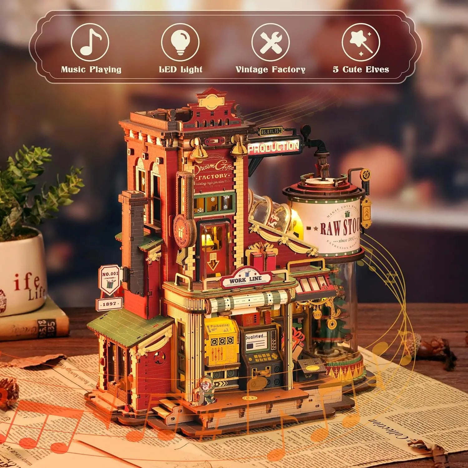 Robotime ROKR Christmas Dream Gift Factory 3D Wooden Music Box Puzzle