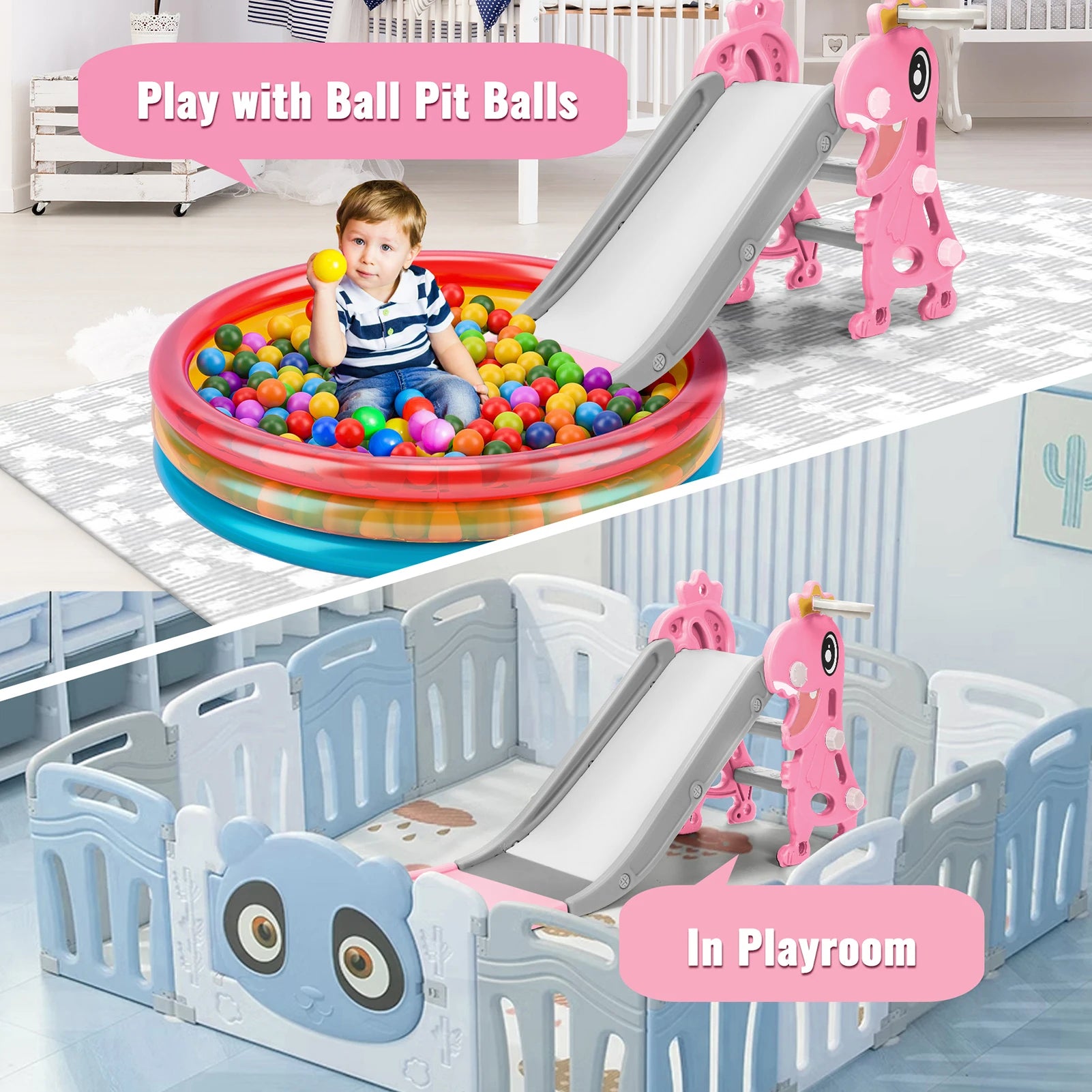 Foldable Kids Indoor Slide with Safety Rails and Non-Slip Steps